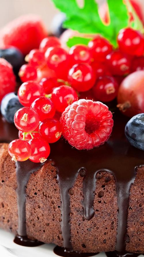 巧克力蛋糕,覆盆子,蓝莓,草莓,美味的食物 1080x1920 iphone 8/7/6/6s